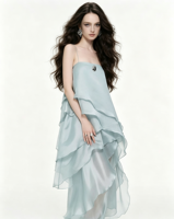 Robe de soirée longue bleu glace Nicecover, style luxe léger, bretelles fines, dos nu, ourlet à volants irréguliers, idéale pour les banquets et les fêtes – Nouvelle collection très prisée