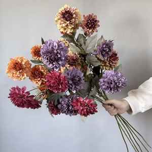 Bouquet de Dahlias en Soie à 5 Têtes Plain Realm, Fleurs Artificielles, Décoration de Mariage, Composition Florale Mixte Imperméable - Product Image 4