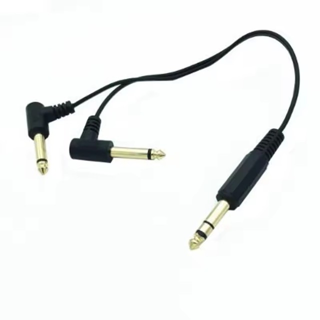 Gold-plated 6.35mm 1/4-inch stereo TRS female to 2 90 degree dual 6.35mm mono TS female Y splitter cable of best quality