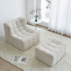 ATUNUS Scandinavian Lazy Velvet Fabric Sofa Couch Set Modern 1 Seater Chair legess Waffle Reading Chair
