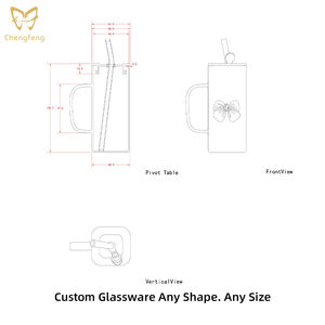 Vaso de agua cuadrado de vidrio rosa de 340 ml con lazo, resistente a altas temperaturas, con asa y pajita. - Product Image 3