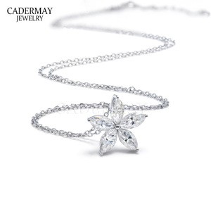 S925 Silver Moissanite Flower Pendant Necklace 0.3ct Five Petal Wedding Jewelry - Product Image 5