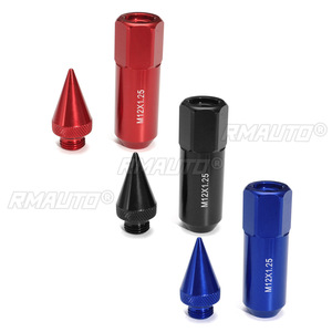 20 pièces d'écrous de roue de voiture en aluminium M12X1.25 avec pointes de 60 mm, allongés, Tuner, bleu/rouge/noir - Product Image 4