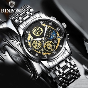 Montre pour homme BINBOND 4010, mouvement à quartz de qualité, cadran semi-squelette tendance, calendrier, étanche, montres de sport décontractées - Product Image 5
