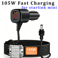 Cargador de Coche Starlink Mini de 105W, Entrada de 12-24V con Pantalla en Tiempo Real, Cable de Alimentación CC para Starlink Mini, Accesorios para Autocaravanas, Barcos y Coches, 3M