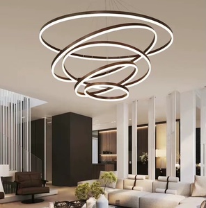 Plafonnier Led suspendu composé de 4 anneaux lumineux, design moderne et simpliste, couleur marron, <span class=keywords><strong>Luminaire</strong></span> décoratif d'intérieur, nouveau modèle - Product Image 5