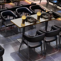 Ensemble de table à manger rectangulaire en bois massif de luxe parisien, design moderne, 4 places, structure en fer, pour les cafés/boutiques de thé, restaurants
