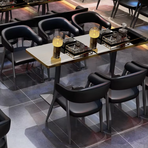 Ensemble de table à manger rectangulaire en bois massif de luxe parisien, design moderne, 4 places, structure en fer, pour les cafés/boutiques de thé, restaurants - Product Image 4