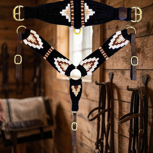 Equipo de equitación de temporada: Cabezada y pechopetral de cuero genuino, ligeros, con cuentas, estilo inglés y western, multicolor. - Product Image 2