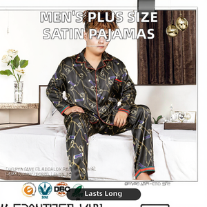Pijamas de Satén de Seda para Hombre, Tallas Grandes 3X-5XL, Ropa de Estar por Casa Transpirable, Estampada, de 2 Piezas, Cárdigan, Pantalones de Manga Larga, Ropa de Dormir - Product Image 3