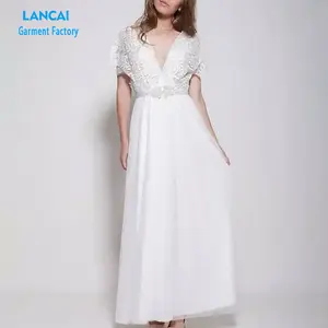 Garment Manufacturers Custom Design Fashion Luxurious Womens White Dresses Sexy Lace Maxi Evening Long Dress For Woman