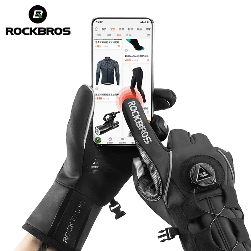 ROCKBROS Cycling Gloves Reflective Screen Touch Warm MTB Gloves Outdoor Waterproof Motorcycle Bicycle Gloves
