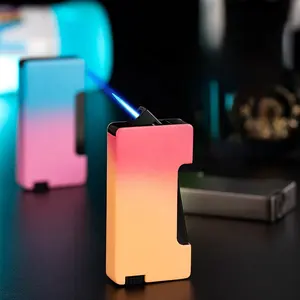 Customized Pressing Metal Oblique Flame Windproof Jet Gas Cigarette Butane Lighter