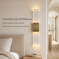 Applique murale LED verticale moderne YH, lampe murale longue et transparente, base en laiton brossé antique, éclairage mural haut et bas