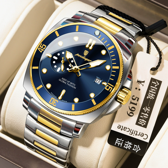POEDAGAR 873 Men's Wristwatch Waterproof Luminous Date Stainless Steel Man Watch Quartz Business Sports Watches for Men Reloj