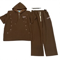 Ensemble 2 pièces décontracté pour homme : sweat à capuche mi-zippé à clous et manches courtes en tricot thermique imprimé, et pantalon taille élastique – Collection automne