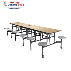 Muebles de Restaurante Plegables, Móviles, Resistentes al Agua y Duraderos, Mesa y Sillas con Ruedas de Metal y Madera para Fábrica o Comedor - Product Image 1