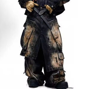 <span class=keywords><strong>Jeans</strong></span> <span class=keywords><strong>Cargo</strong></span> da <span class=keywords><strong>Uomo</strong></span> Taglie Forti Personalizzati Streetwear a Doppia Vita con Lavaggio Forte Effetto Fango - Product Image 1