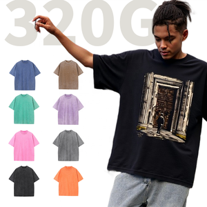 Camiseta del equipo Shengshi, lavado ácido, cuello redondo Regular, 320g, algodón, tendencias suaves, diario con estampado personalizado, camiseta a granel informal para adultos - Product Image 1