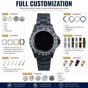 Boîtier de montre en fibre de carbone avec lunette et bracelet, ensemble de pièces de montre durables entièrement en fibre de carbone pour montres-bracelets NH35 NH36 8215 SW200 - Product Image 2