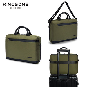 Kingsons Business Briefcase 15.6 Inch Laptop Bag Green Black Splicing Zipper Closure Soft Handle Travel Workbag - Product Image 3