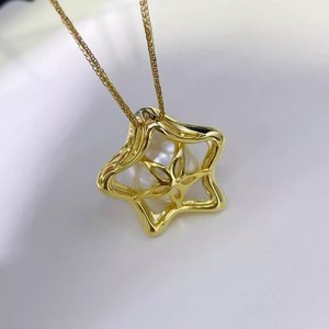 Colgante de Plata de Ley 925 31352DIY con Cuentas de 11-13 mm, Base Vacía para Collar con Pentagrama, Accesorios para Perlas, Dijes de Perlas DIY - Product Image 2