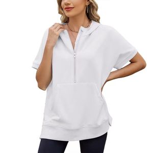 T-shirt à capuche ample à manches courtes avec poche zippée pour femme, printemps/été - Product Image 6