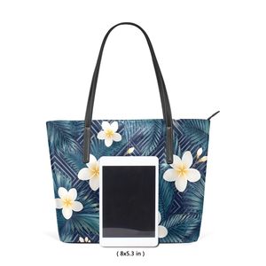 Hawaii Plumeria Pattern Leather <b>Tote</b> Bag Women Shoulder Handbag Floral Carryall for Daily Use - Product Image 3