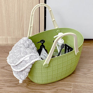 Portable <b>Shower</b> Basket Oval Plastic Storage Basket For Bathroom Toiletries And Change Of Clothes Minimalist Design - Product Image 3
