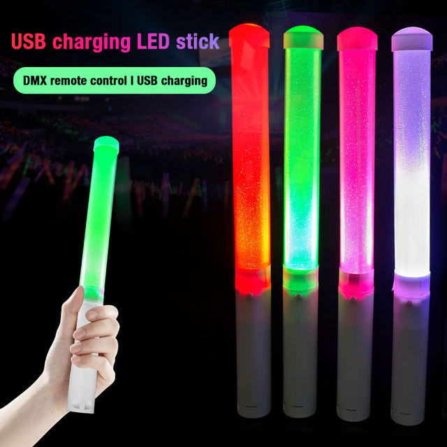 Custom Logo Rechargeable Plastic White Handle LED Glow Stick Portable Concert Cheering Support Hand Wand for KPOP Stage Light