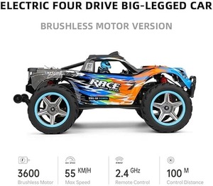 WLtoys 104019 1/10 4WD <span class=keywords><strong>Monster</strong></span> <span class=keywords><strong>Truck</strong></span> RC sin Escobillas 55km/h de Alta Velocidad, Coche Todoterreno <span class=keywords><strong>Bigfoot</strong></span> con Engranajes Metálicos, Luces LED, Juguete RTR - Product Image 1