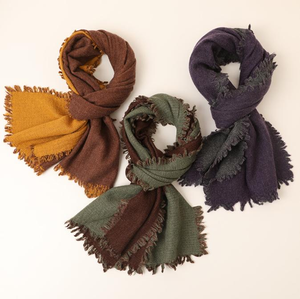 Bufanda de Punto Bicolor con Borde Deshilachado y Contraste de Color, Bufanda Larga de Invierno para Venta al por Mayor - Product Image 2