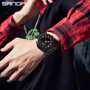 Sanda 9052 movimiento Digital analógico cuarzo deporte alarma tendencia nuevos hombres correa de silicona electrónico impermeable 12/24 reloj de pulsera - Product Image 3