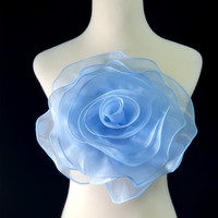 Fleur artificielle en organza brillante et colorée 3D, applique à coudre pour accessoires vestimentaires de mariage, décoration DIY