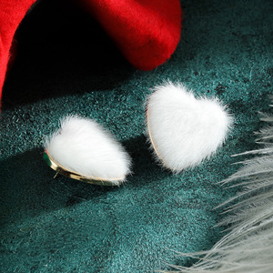 Boucles d'oreilles en forme de cœur pour femmes, en alliage de zinc, peluche floquée, léopard, pied-de-poule, cadeau, bijoux tendance - Product Image 3
