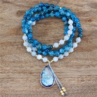 Fait à la main 108 Mala 8mm Apatite Perles Teardrop Pendentif Collier Chaîne Noeud Lariat Yoga Méditation Guérison Bijoux Cadeau En Gros