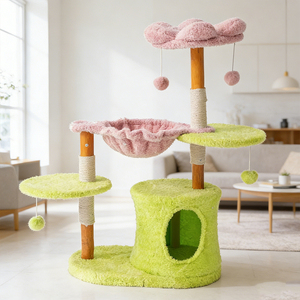 Arbre à chat de luxe moderne sur mesure, grand format, en bois massif, avec griffoir et maisonnette, pour la vente en gros - Product Image 1
