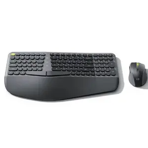 Keyboard nirkabel ergonomis, desain melengkung untuk mengetik alami 2.4G ukuran penuh Ergo Split Keyboard mouse Kombo dengan sandaran pergelangan tangan