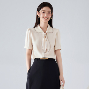 Women's Short Sleeve Shirt Solid Color Polyester Workwear Simple Professional Commuting Blouse - Product Image 3