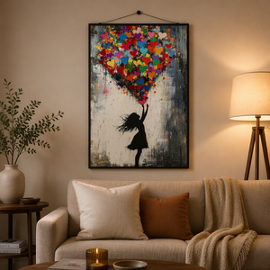 Handgemachtes Ölgemälde mit Herzballon-Mädchen, Art <span class=keywords><strong>Deco</strong></span>, 450 GSM Baumwoll-Leinwand, Gerahmte Wandkunst, Kindergeschenk, Heimdekoration - Product Image 2