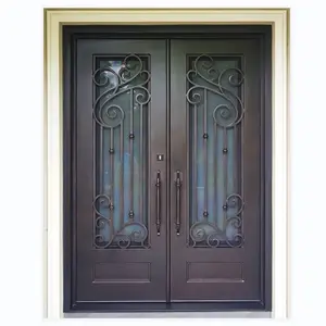 Modern Iron Entrance Door Front Entry Doors Wrought Iron Double Door For Villas