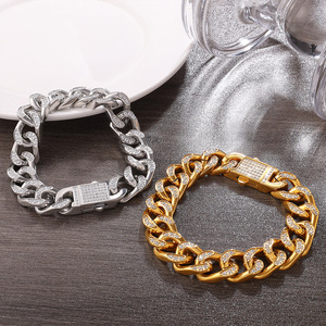 Bracelet en zircon cubain plaqué or 18 carats en acier inoxydable avec fermoir, bijou unisexe tendance, cadeau - Product Image 2