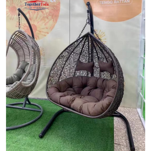 <b>Outdoor</b> Hanging <b>Egg</b> <b>Chair</b> with Plastic Cushion Iron Art Frame Black Woven Swing <b>Chair</b> for Patio Lounge Relaxation - Product Image 3