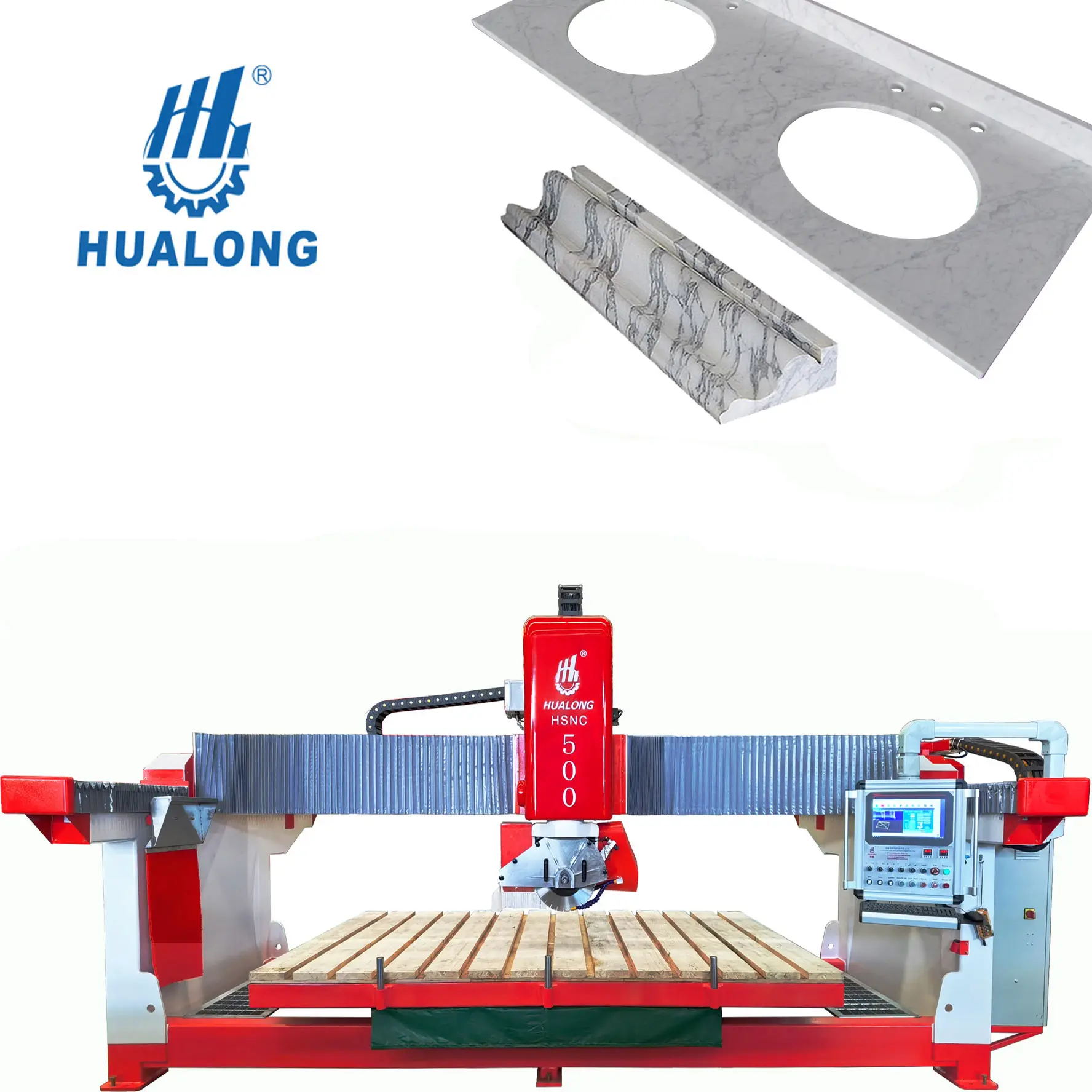 HUALONG Machinery HSNC-500การควบคุมข้อมูลอัตโนมัติสะพานหิน CNC ตัดเลื่อยสำหรับหินแกรนิตหินอ่อนควอตซ์แผ่นการประมวลผล