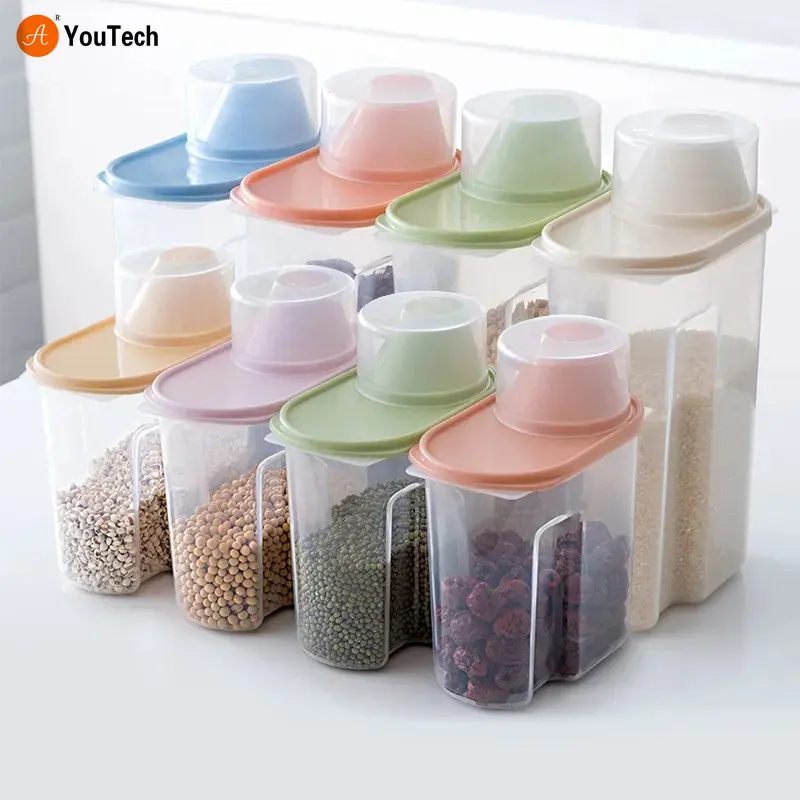 Plastic Cereal Dispenser Storage Box Kitchen Food Grain Rice Container Nice Kitchen Rice Storage Box Flour Grain Storage