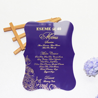 Invitación DE BODA acrílica púrpura lavanda elegante Invitación de quinceañera Tarjeta de menú acrílico irregular con lámina de oro