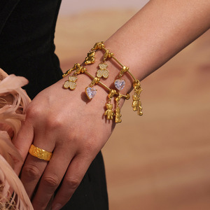 <span class=keywords><strong>Orso</strong></span> pieno di diamanti, zircone, Multi-accessori, braccialetto carino, acciaio inossidabile, placcatura in oro 18K, gioielli alla moda - Product Image 4