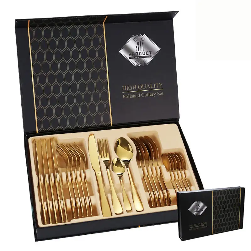 Besteckset, Utensilien gabel messer Löffel Schwarz gold Besteck Edelstahl Besteck 24 Stück Besteck Bestecks ets mit Geschenk box