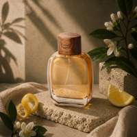 Flacons de parfum en verre de luxe 30ml 50ml 100ml, plats, transparents, vides, avec atomiseur pressurisé et bouchons en bois