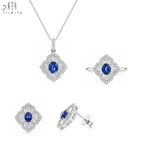 เครื่องประดับดีไซน์โบราณสุดหรูขายส่ง ทองคำขาวแท้ 14K ประดับด้วยไพลินสีน้ำเงินธรรมชาติและเพชร จี้แกะสลักด้วยเครื่อง CNC เครื่องประดับชั้นดี - Product Image 4